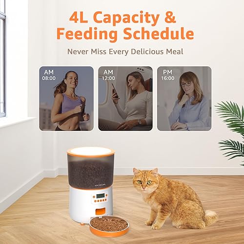 Miniatura 3 de Comedero automático para gatos con WiFi, alimentador inteligente para mascotas de 4 litros con control de aplicación, dispensador automático de