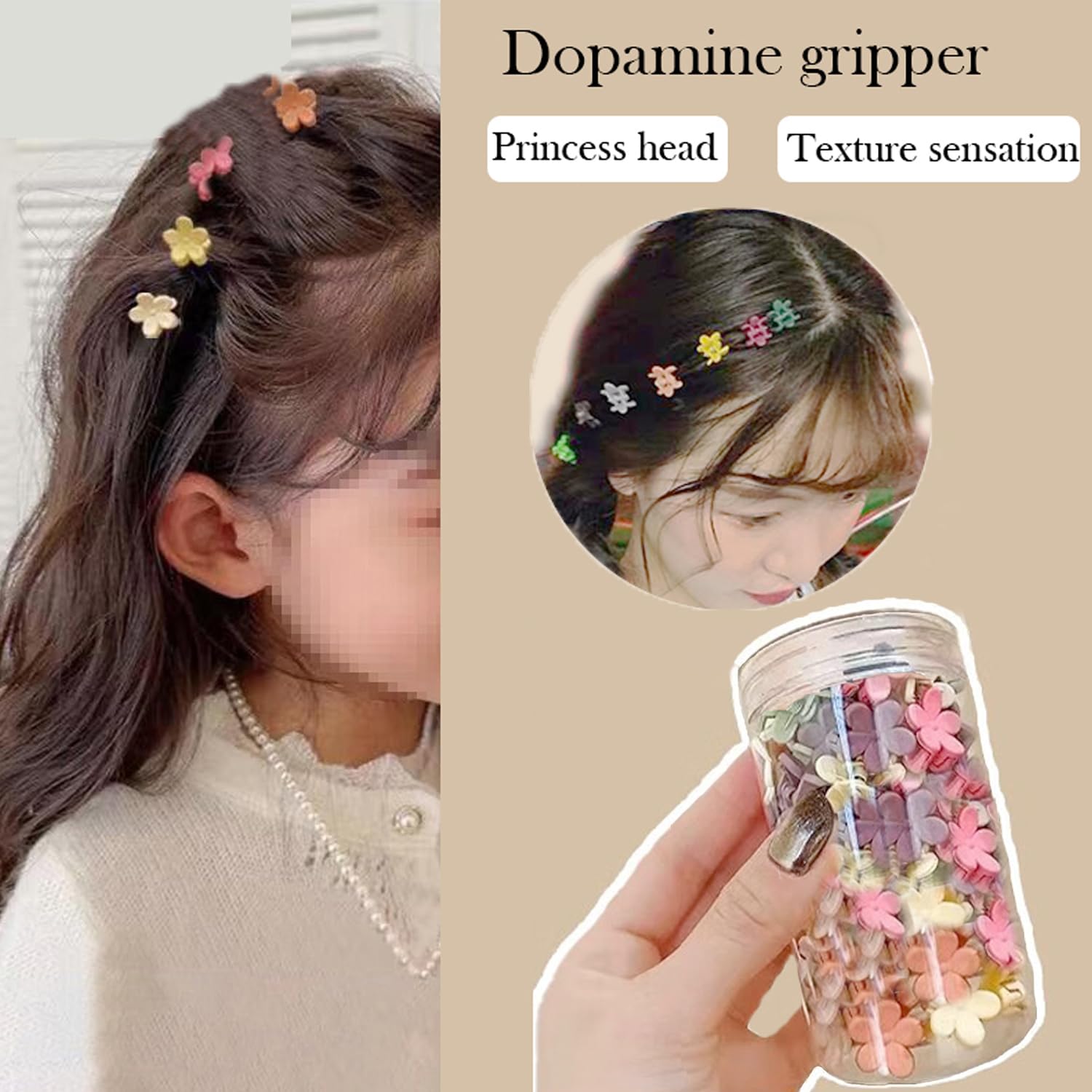 1 Can of 50 Colourful Flower Shape Hair Clips, Anti-Slip Hair Accessories for Women Straight/Curly/Wavy Hair - Image 4