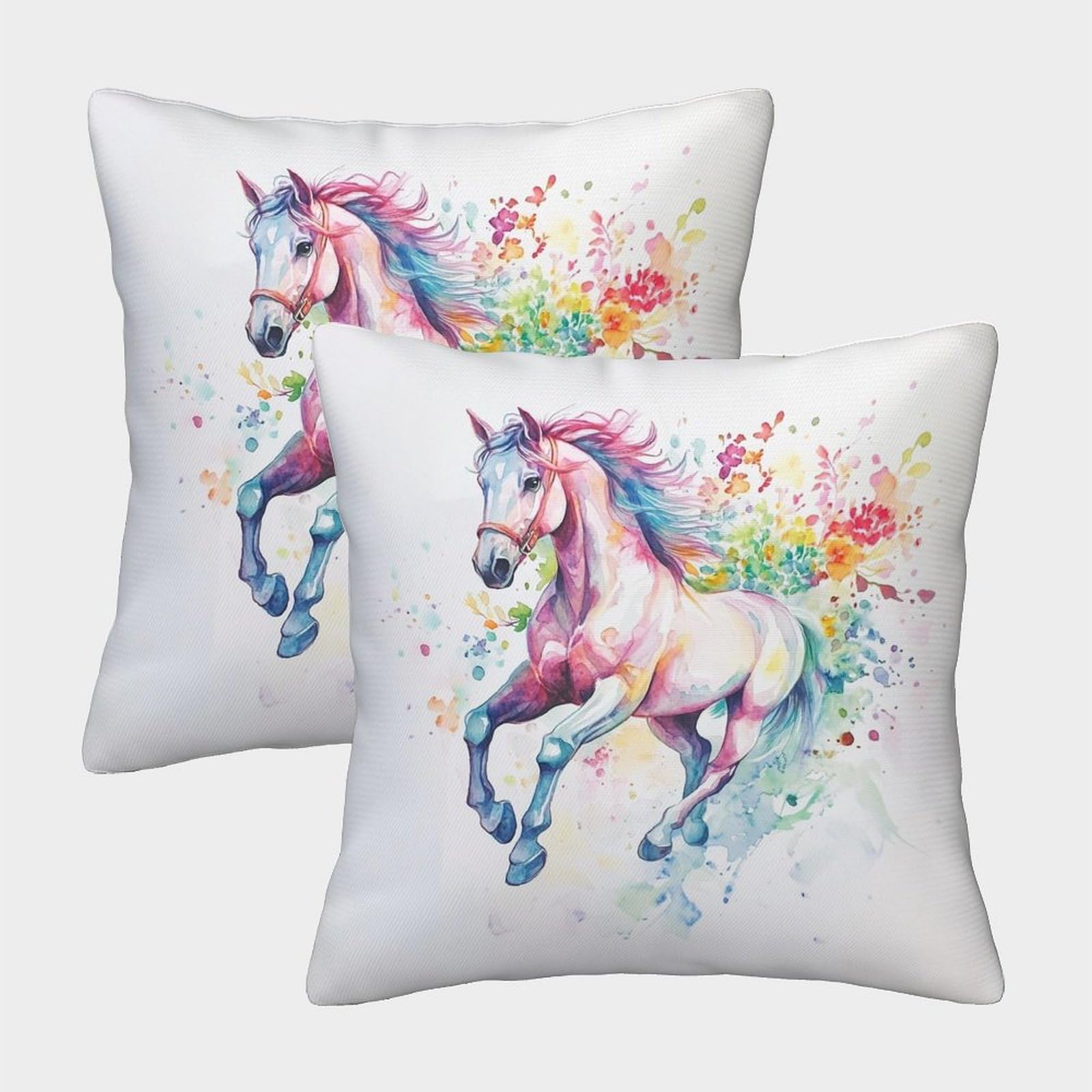 QFVANSIYO Watercolor Horse 3D Printed Microfiber Pillowcase for Adults Teens Bedroom Decor Colorful Horse Pillow Cover Soft Breathable 50x50cm