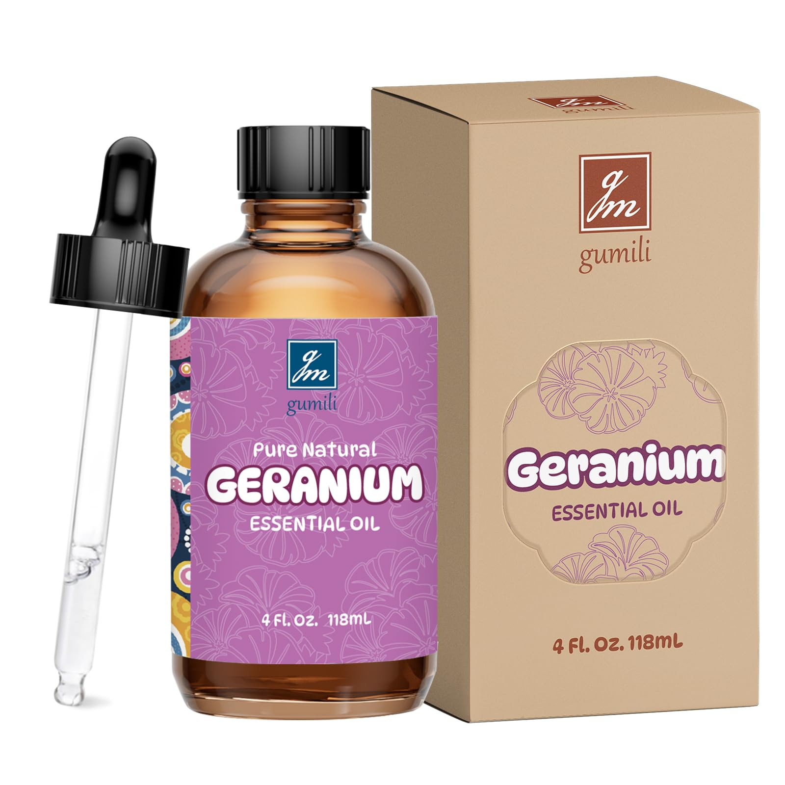 GM Gumili Geranium Essential Oil for Skin, Diffuser &amp; DIY Blends, 4 Oz