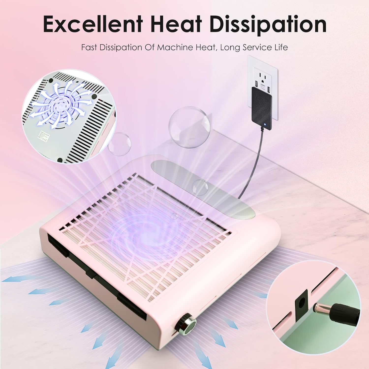 Nail Dust Collector Nail Tech, 80W Powerful Suction Nail Extractor Vacuum with Reusable Filter & Brush, Adjustable Electric Nail Fan Dust Vacuum for Acrylic Gel Nail Polishing Manicure Tool