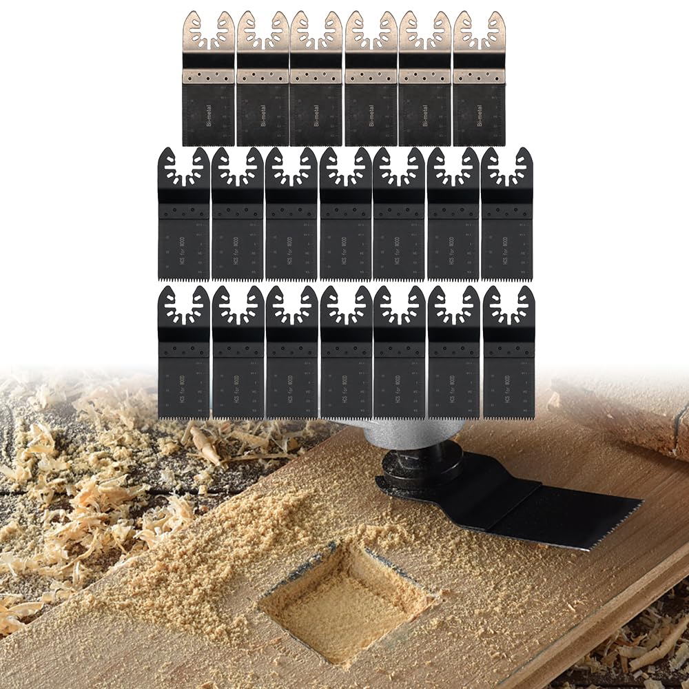 Juego de 20 hojas de sierra multiherramienta: dientes bimetálicos, accesorios oscilantes compatibles con Fein Multimaster, Milwaukee, Einhell, para corte de metal, madera, plástico