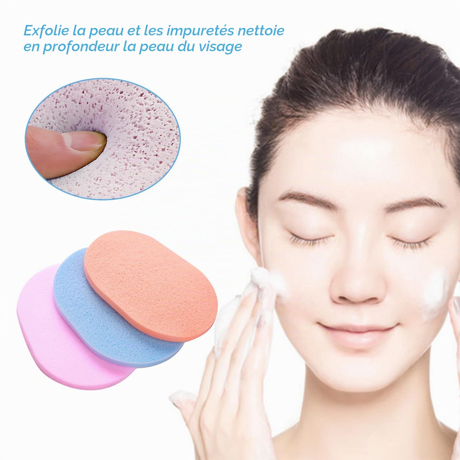 50 Pcs Éponge Visage Nettoyant, Éponge Nettoyante Naturelle, Eponge Demaquillante Visage Lavable, Outils pour le Nettoyage Quotidien du Visage (Couleur Aléatoire)