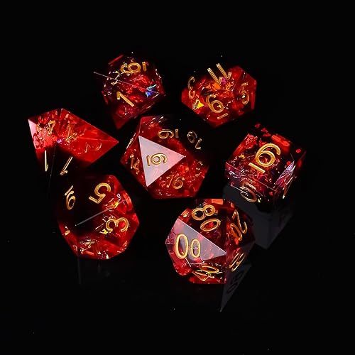 Juego de dados DND, dados de mazmorras y dragones, hecho a mano, borde afilado, 7 troqueles de resina D&D con estuche de dados de regalo para juego