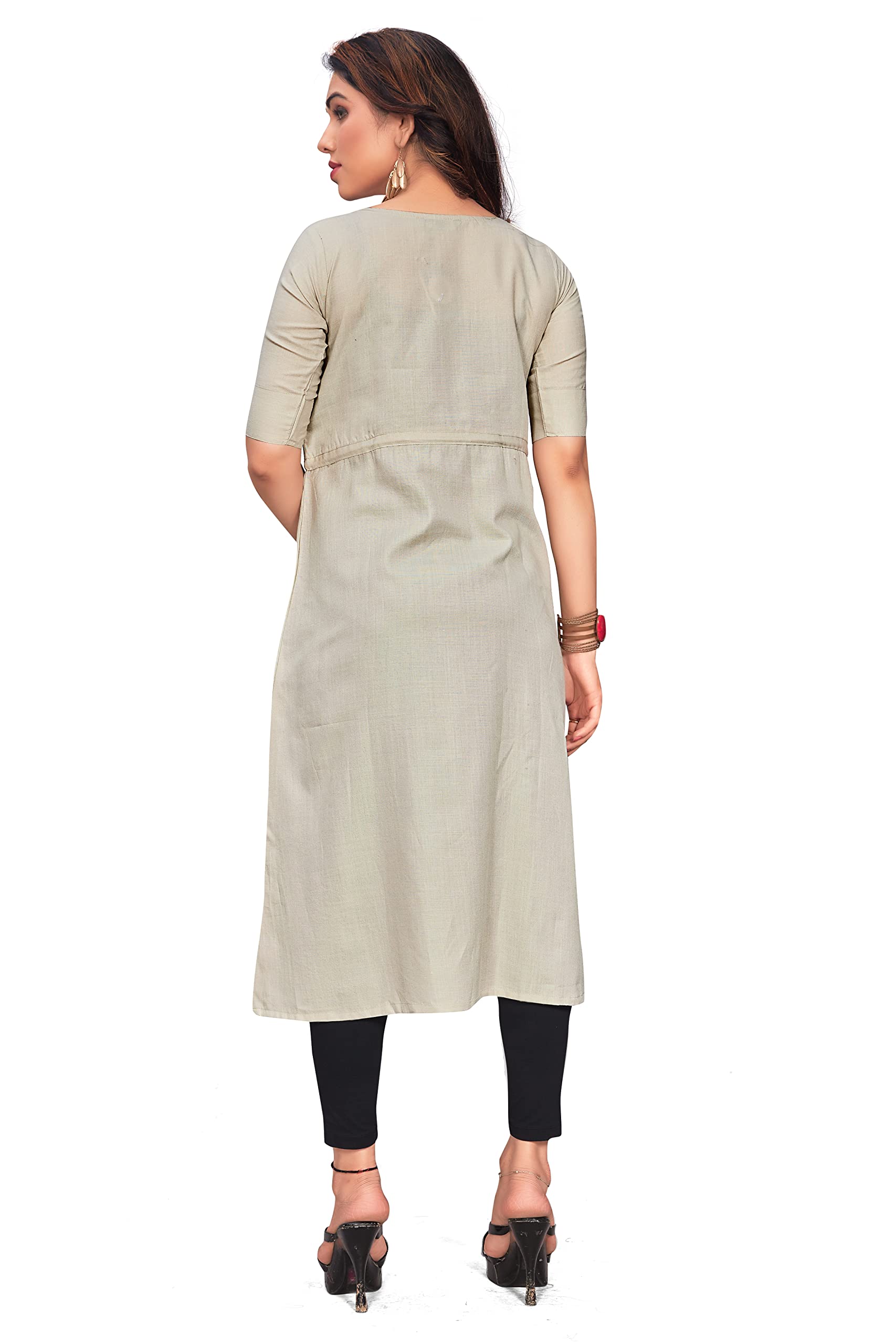 Leriya Fashion Designer Slub Cotton Fully Stitched Anarklai Kurti For Women & Girls On Jeans Palazzo Or Shrt (X-Large, Grey)