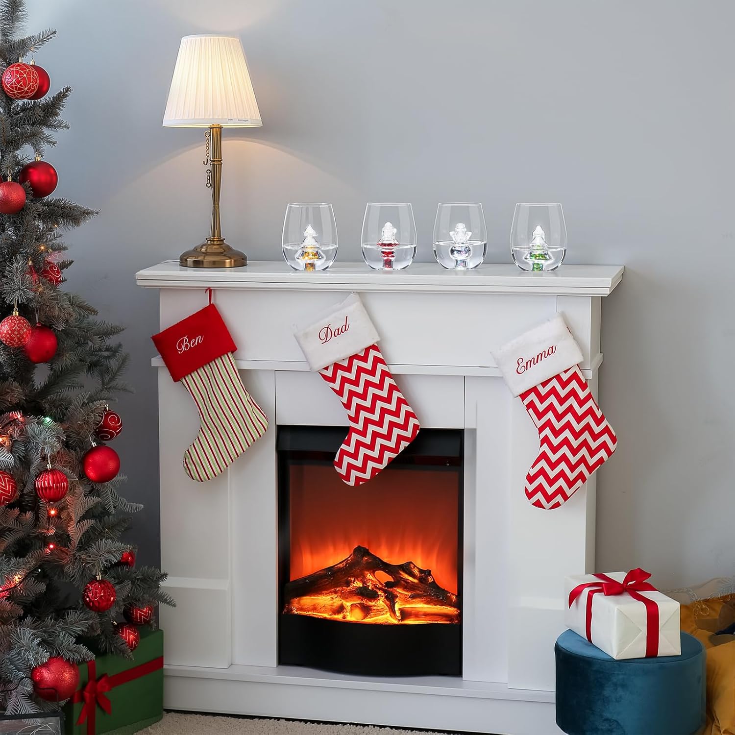 4 Pcs 12oz 3D Crystal Stemless Wine Glass Cup with Christmas Tree Santa Snowman Glitter Christmas Stemless Wine Glass for Home Bar Party Juice Decor Festive Gifts - Image 5