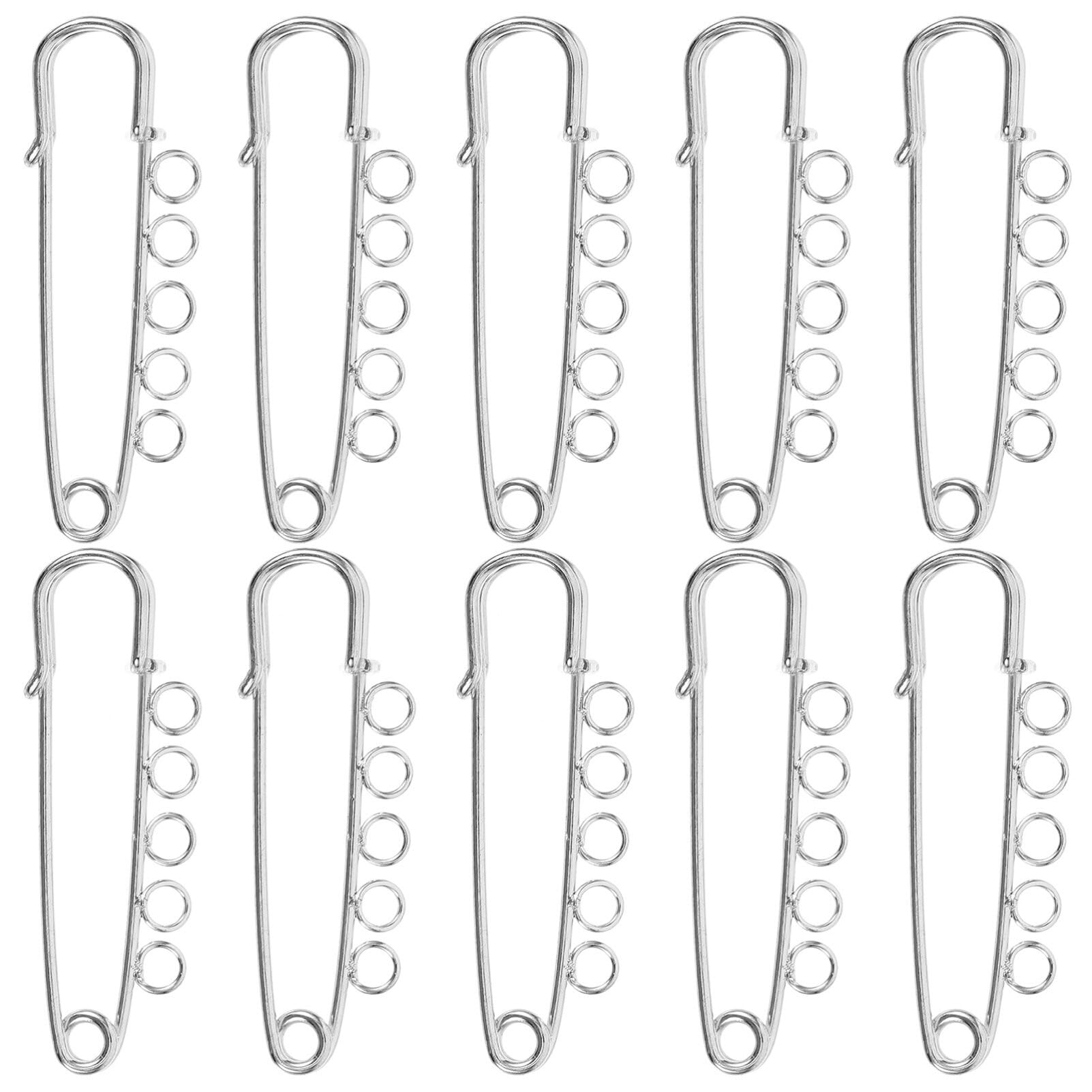 SEWACCSEWACC 10pcs Safety Pins Heavy Duty Safety Pin Brooch Pins with 5 Holes Metal Kilt Pins Fasteners for Blankets Skirts Kilts Knitted Fabric Crafts Silver