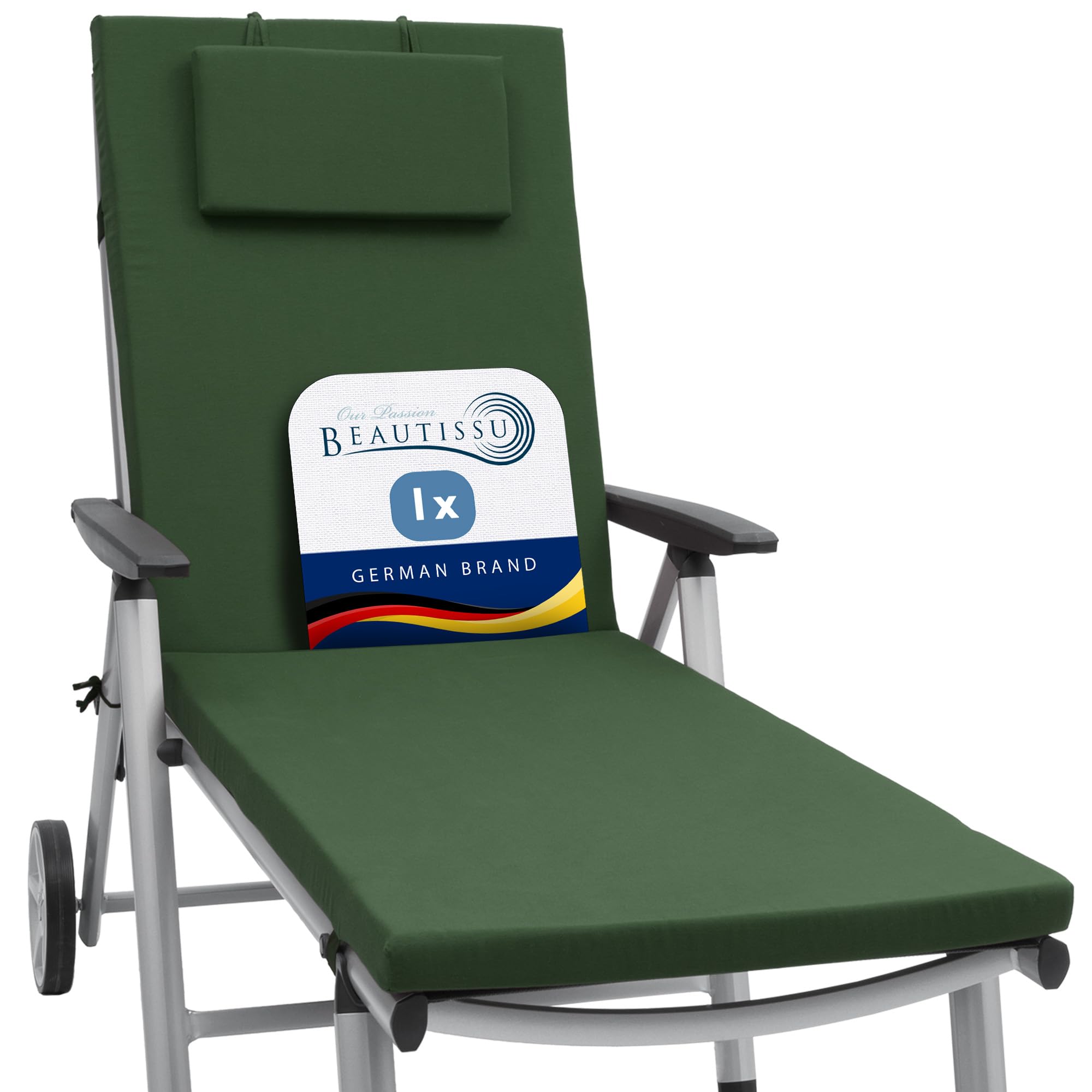 Beautissu Green Sun Lounger Cushion 200X60x5cm Loft Rl - Garden Recliner Sunbed Cushion For Patio Balcony Terrace - Uv-Light Resistant Steamer Relaxer Sunlounger Bed Pad