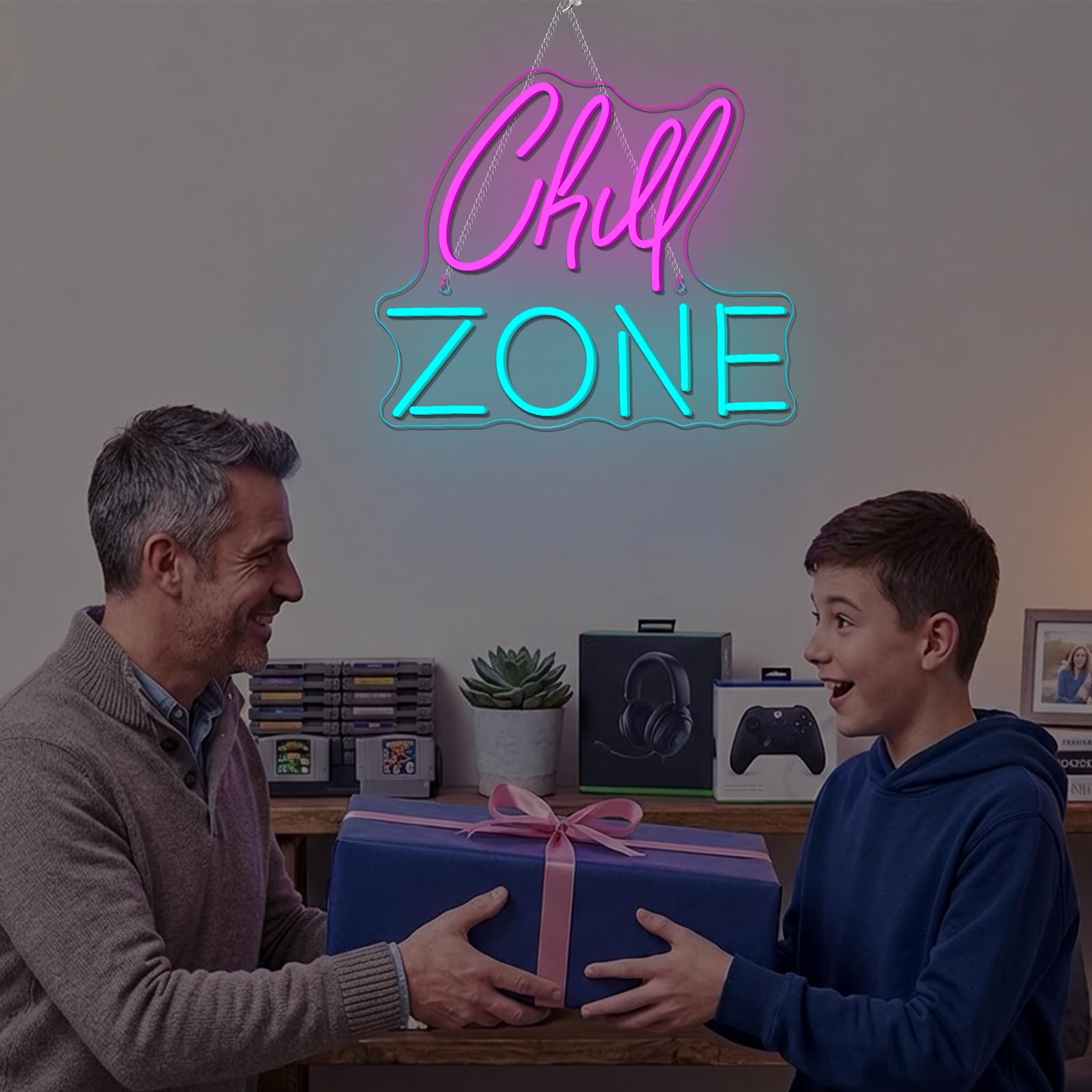 Insegna al neon Chill Zone per salotto, sala giochi, bar, caverna dell'uomo, camera da letto, decorazione da parete, insegna al neon a LED alimentata tramite USB, 15,35" x 12,6"