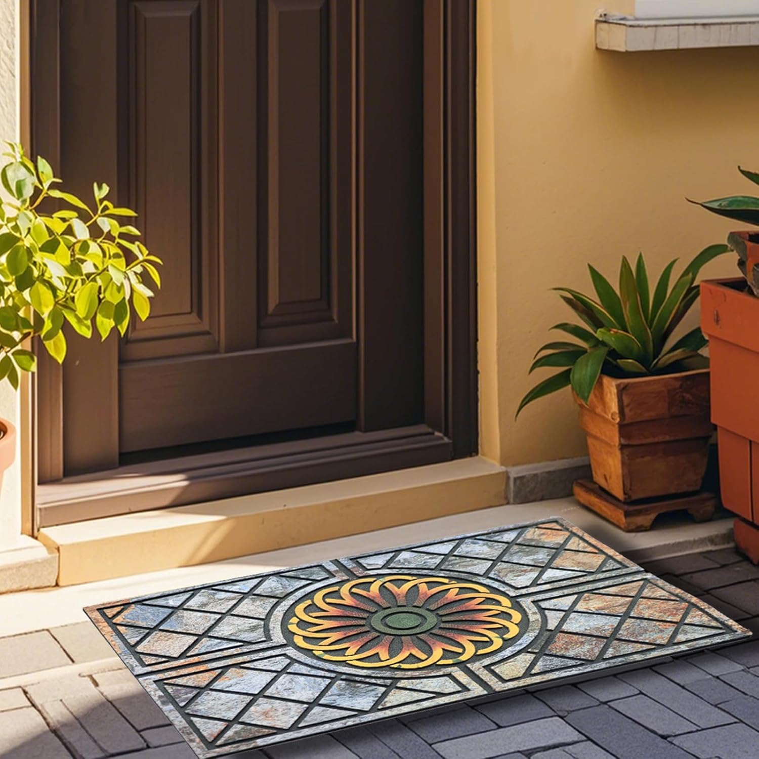 Door Mat Welcome Mat, Heavy Duty Door Mat 17.7 x 29.5 Inch Front Rug Doormat for Outdoor Entrance Home Non-Slip Rubber Rug for Front Door, Outside, Entryway, Patio (Flower)