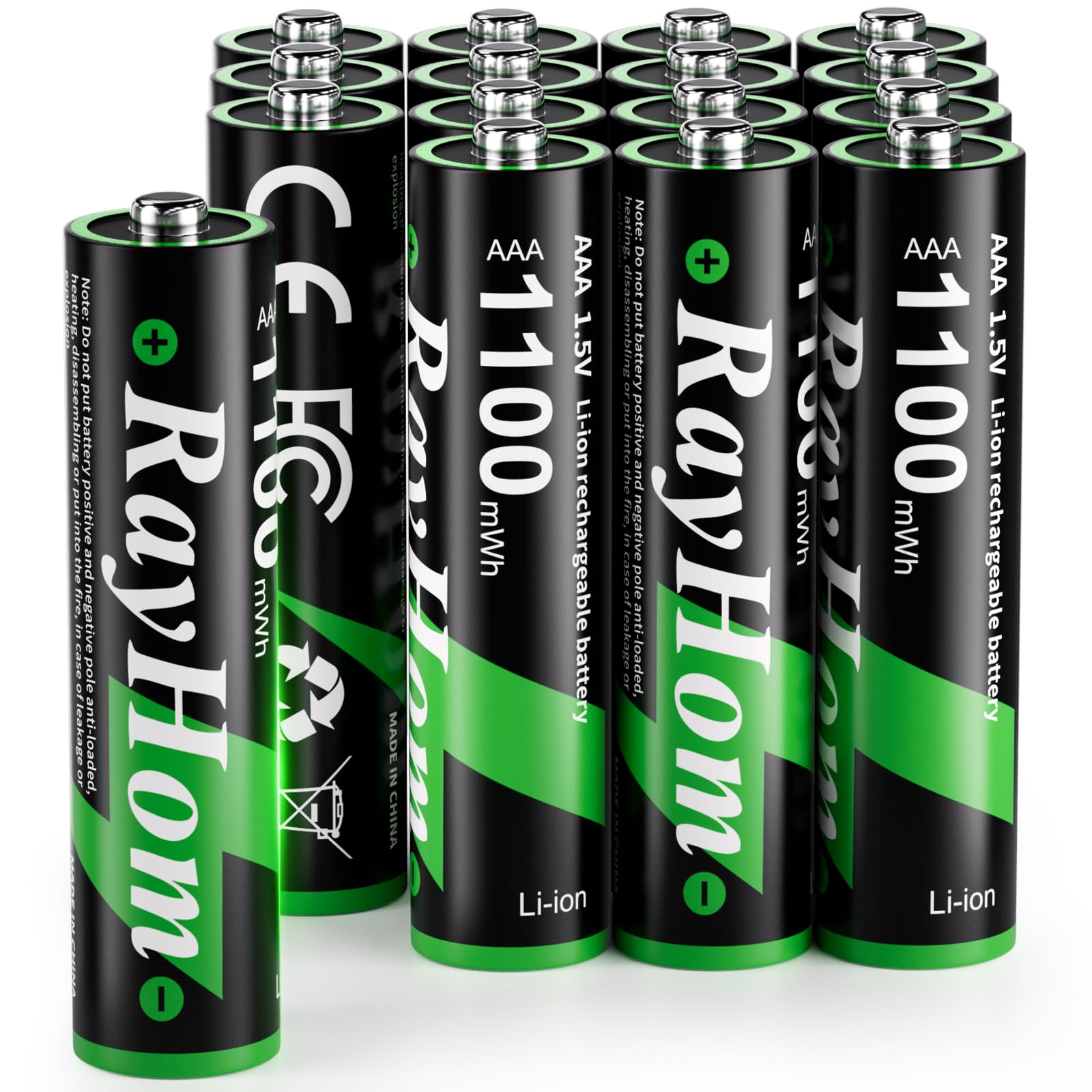 RayHom 1.5V Rechargeable AAA Lithium Batteries 16-Pack
