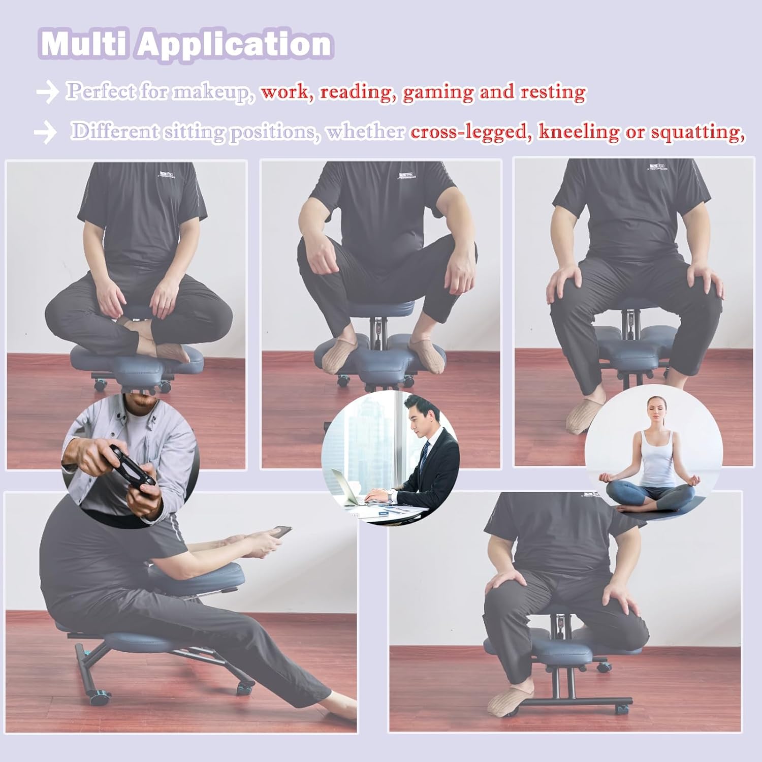 Office Chair Cross Legged Chair，Height-Adjustable Kneeling Office Chair 330lbs, Soul Seat Cross Legged Chair on Wheels, Posture Chair for Desk Home Meeting/Study/Powder Room, Meditation Squa