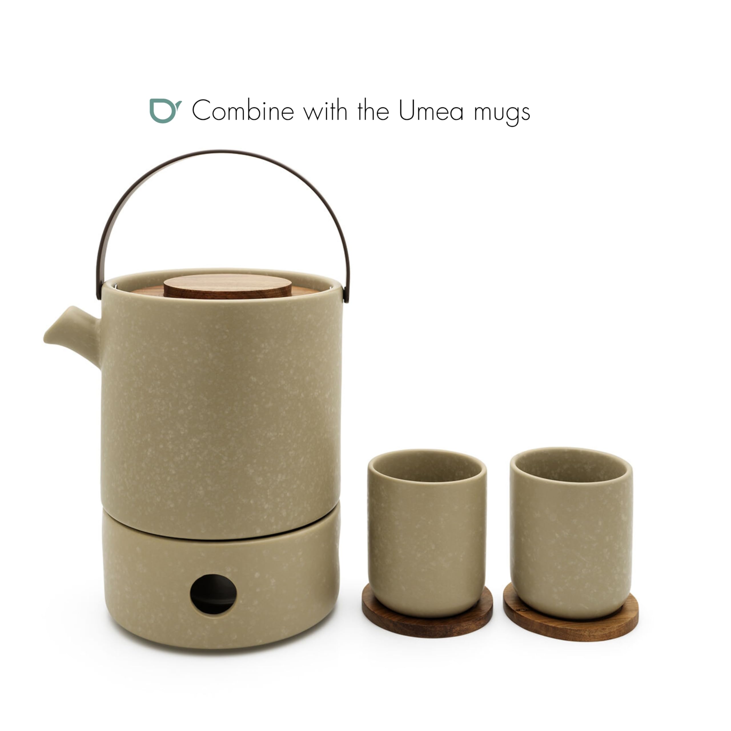 Bredemeijer Theiere Avec Infuseur Thé et Chauffe Plat Umea 1,2L-Gris argile | Petite Théière avec Infuseur en Céramique, Couvercle Bambou, Gain de Place et Lave-Vaisselle