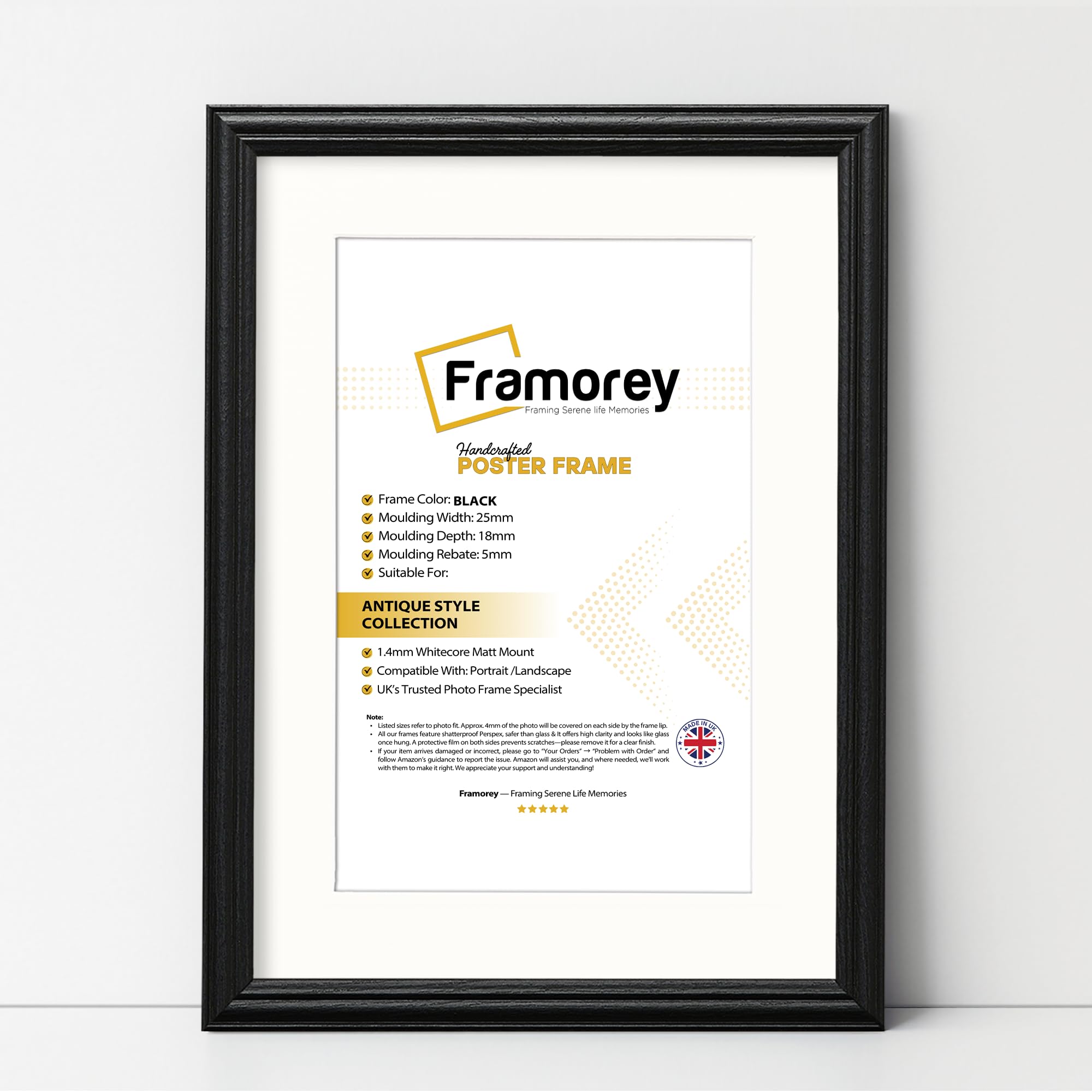 Framorey Framing Serene Life Memories Black With White Mount Framorey Lw Antique Style Photo Frames 28X24" Size Black Picture Frame With 24X20" Size White Mount, Modern Art Picture Frames, Wall Hanging Poster Frame, Photo Print Frames