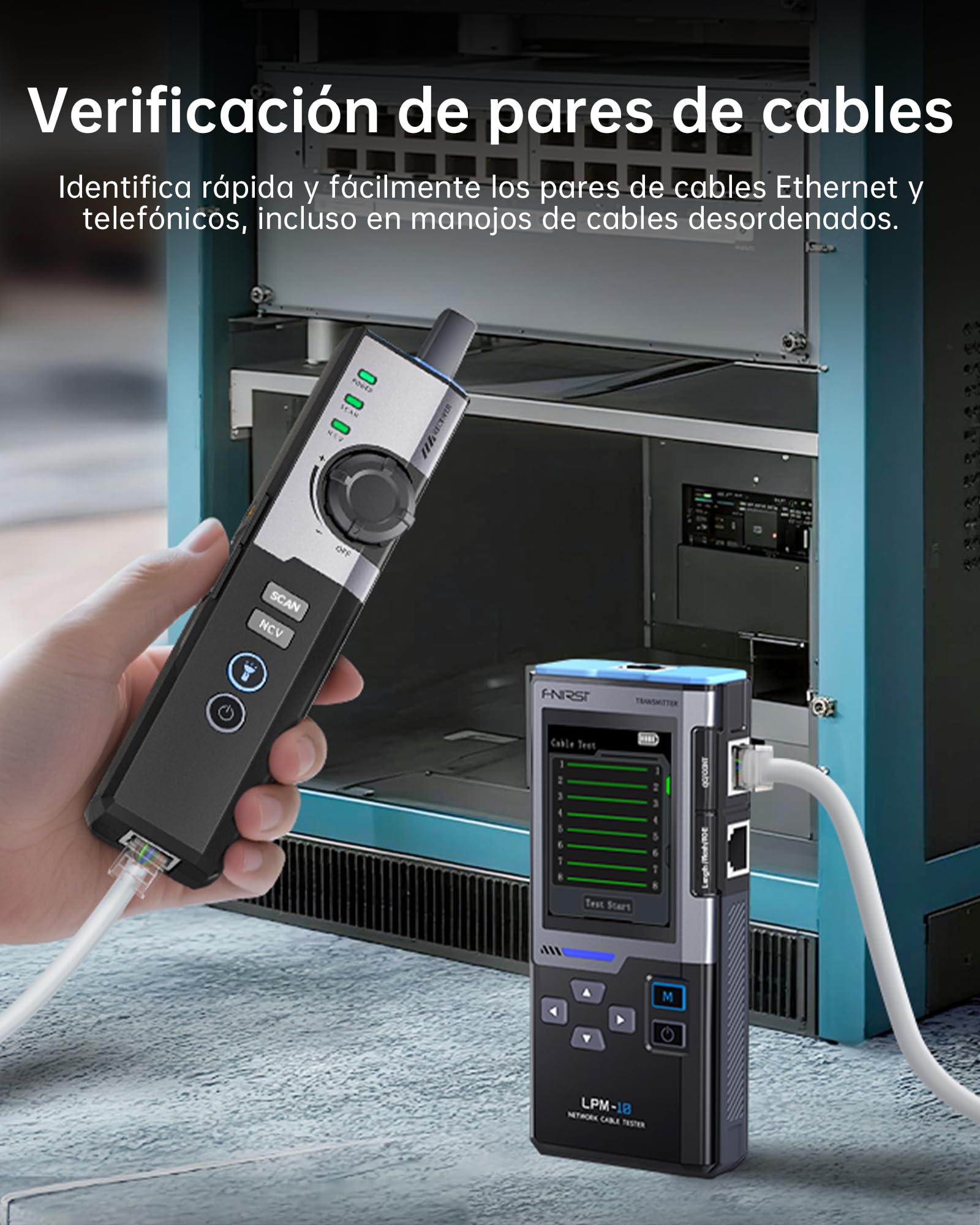 FNIRSI LPM-10A - Probador Ethernet, kit de comprobador de cable de red para CAT5 CAT6 RJ11, trazador de cables y tóner de cable, prueba PoE/NCV/longitud, probador de cable Ethernet recargable