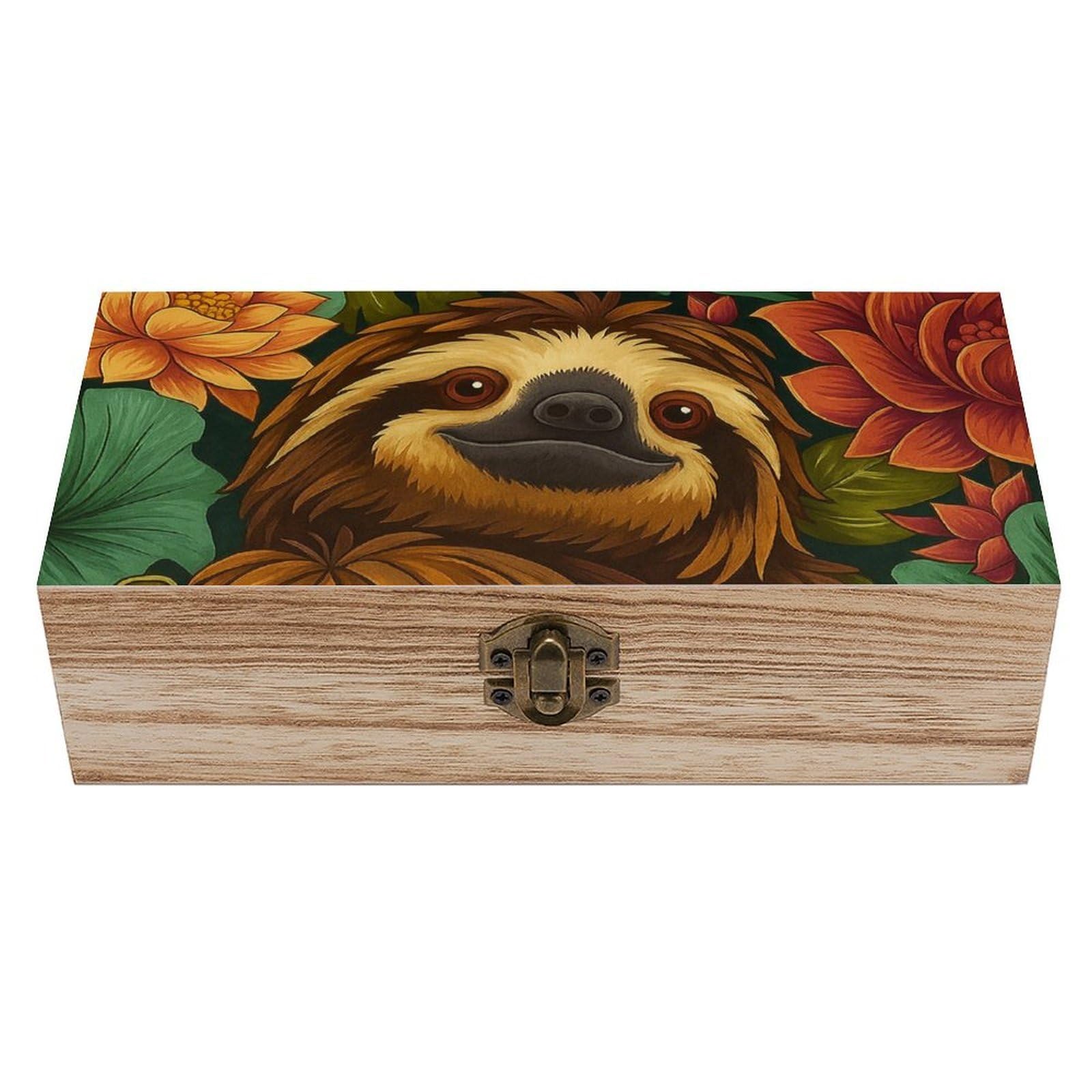 SMAZDFXX Cute Sloth And Lotus Wooden Storage Box Multipurpose Decorative Box for Jewelry Photo Home Decor