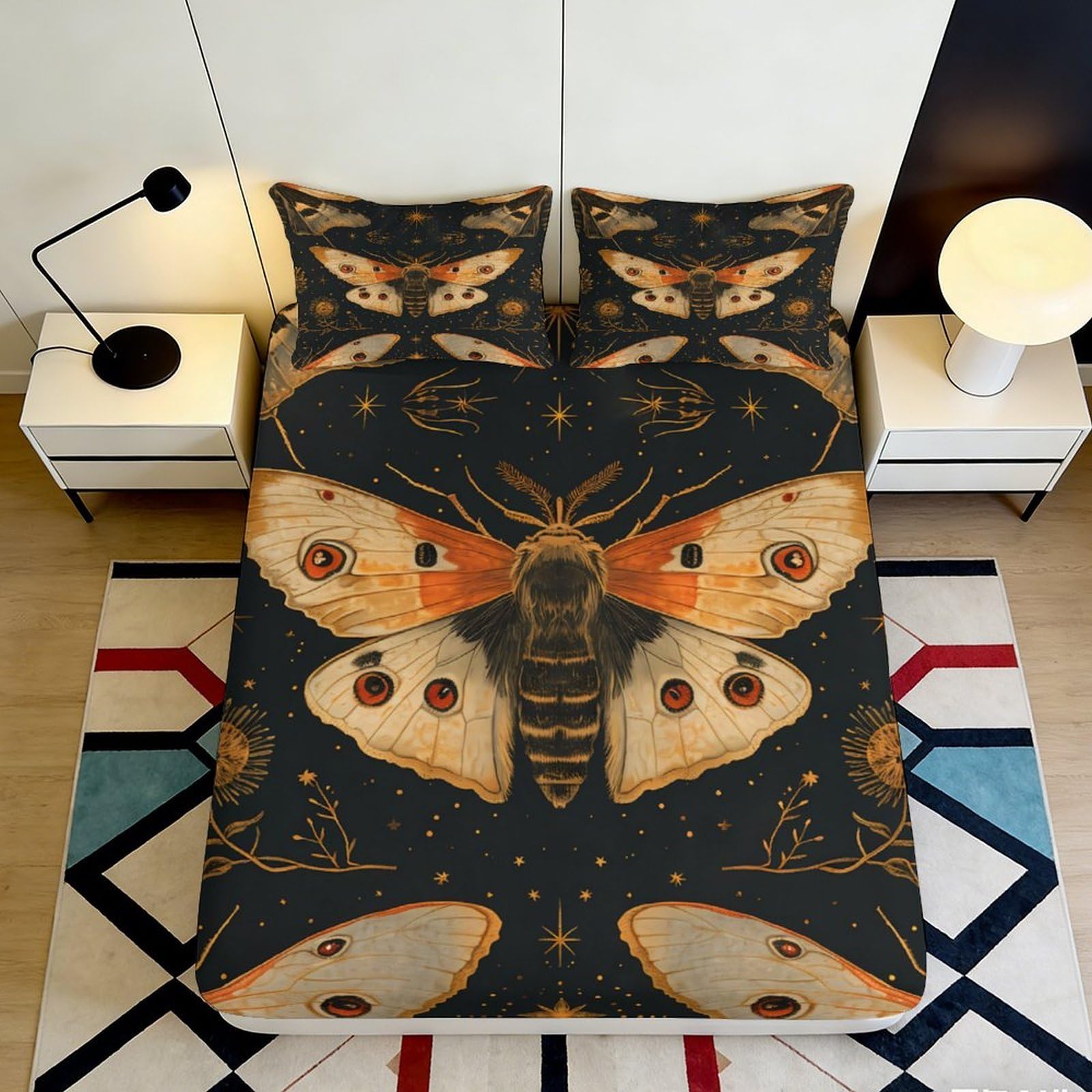 Jqzkxnhpbr Style-2 3D Printed Moth Insect Fitted Sheet Microfiber Soft Decorative Butterfly Bed Cover For Bedroom Dorm Room Mattress Protection 90X200x25cm