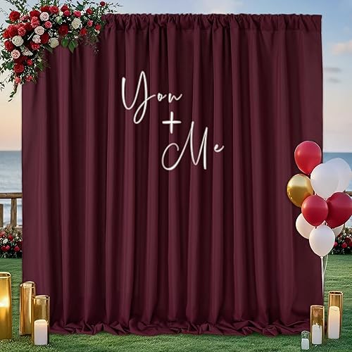 Cortinas de fondo color burdeos para cabina de fotos, 2 paneles de tela de poliéster de 5 x 10 pies, cortinas para decoración de bodas, fiestas, Cortinas de fondo color burdeos para cabina de fotos, 2 paneles de tela de poliéster de 5 x 10 pies, cortinas para decoración de bodas, fiestas,