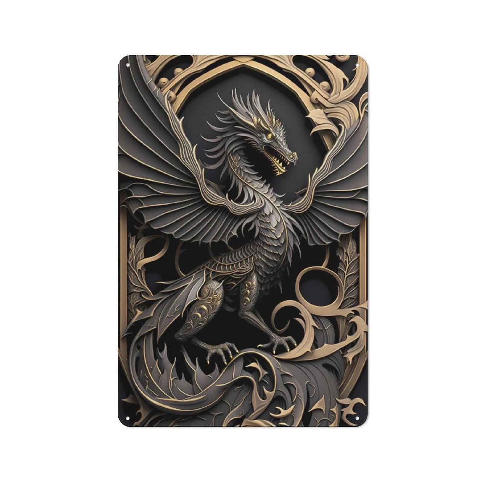Junmoney Style-11 Majestic Dragon Monarch Retro Metal Sign 30X20cm, Retro Garage Wall Decor For Tool Room, Garage, Studio Or Home Bar