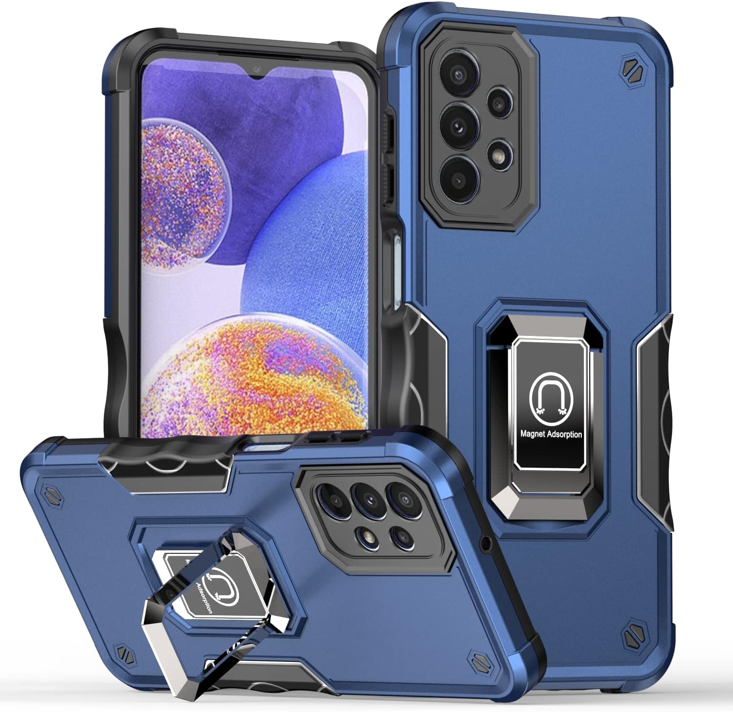 Amosry - Funda compatible con Samsung Galaxy A23 5G, resistente, resistente a los golpes, antideslizante, soporte de anillo, con magnético, para