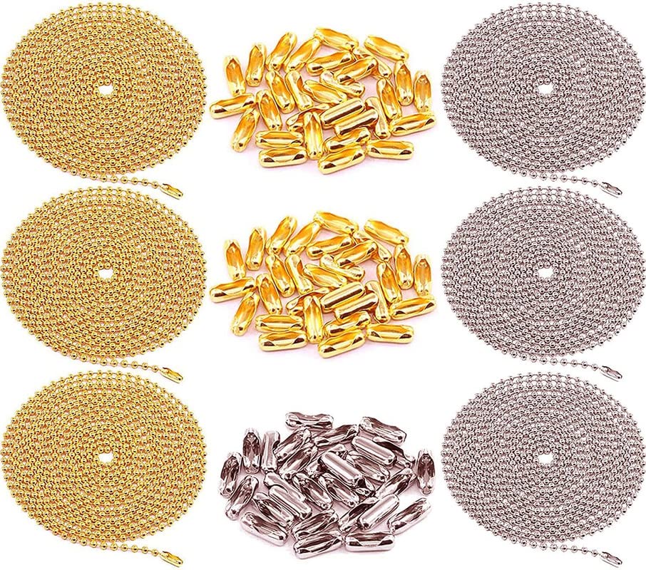 DIY Crafts 40 Connector 2 Mtr Chain, Bright Silver, Metal Ceiling Fan Pull Chain Extension with Matching Connectors Kit, Durable Bearing Rust Proof Bead (40 Connector 2 Mtr Chain, Bright Silver)
