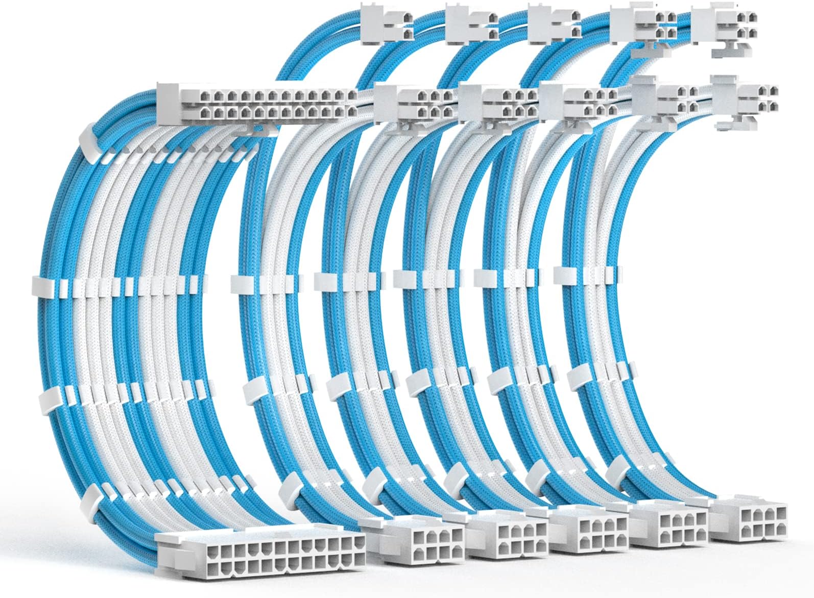 PSU Cable Extension Kit 30CM Length with Cable Combs,1x24Pin/2x8Pin(4+4) EPS/3x8Pin(6P+2P) PCI-E/PC Sleeved Cable for ATX Power Supply,Blue/White
