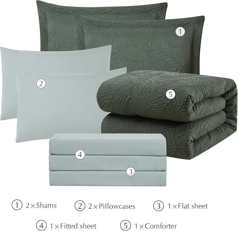 King Size Comforter Set- 7 Pieces Dark Green Bed in a Bag King Bedding Sets image 6