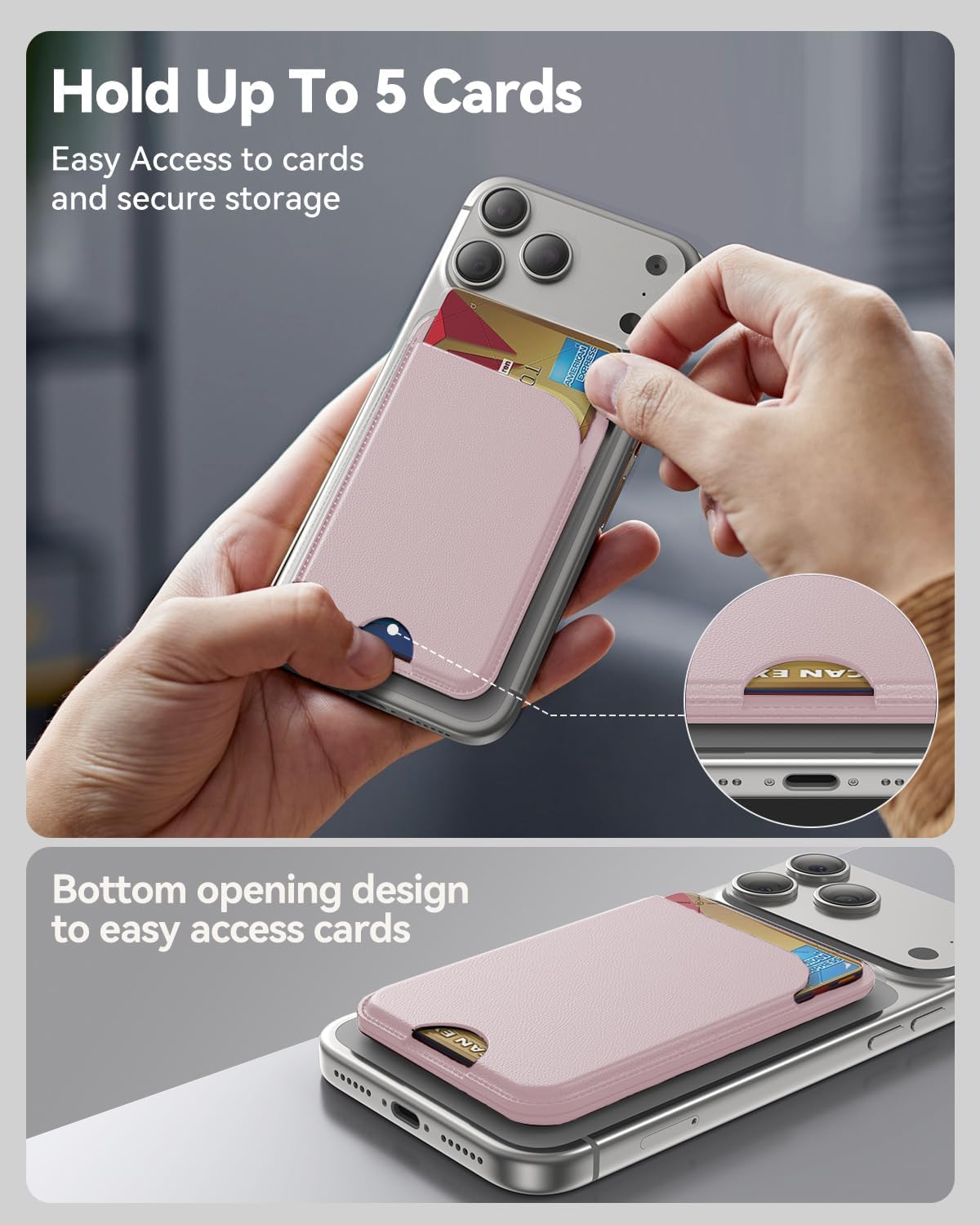 Meyaar Magnetic Wallet for iPhone & Android | MagSafe Card Holder with 2 Adhesive Metal Rings | 5 Card Holder for MagSafe Cases & Android Phones | Vegan Leather (Black) — Amazon image 10