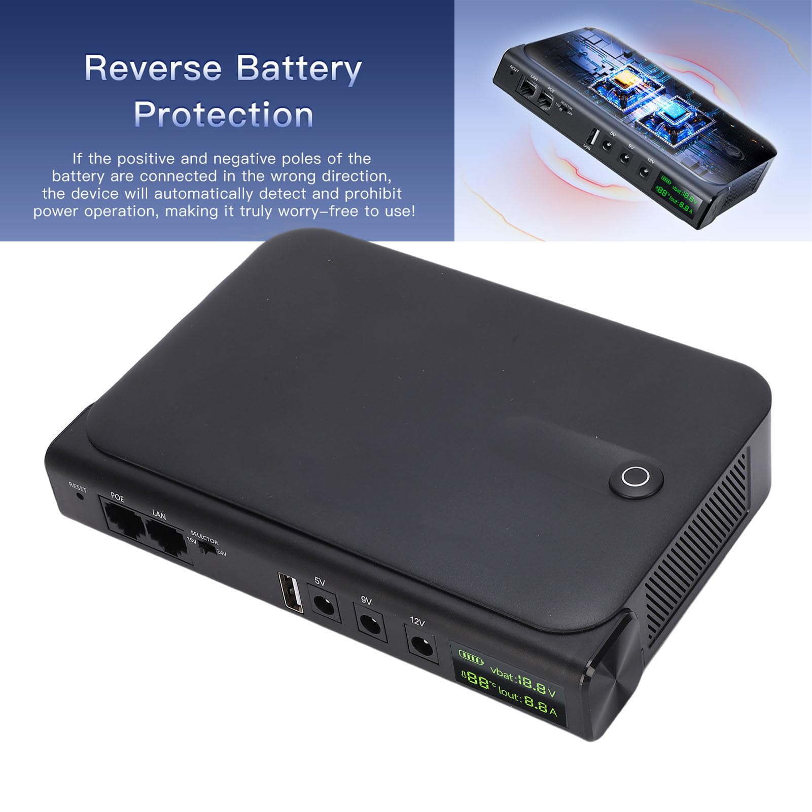 Zasilacz UPS o Mocy 36 W, Zapasowy Zasilacz UPS z Portem USB LAN POE, Wbudowany Adapter, Obsługa Modemu Optycznego z Routerem Kamery (Wtyczka UE)