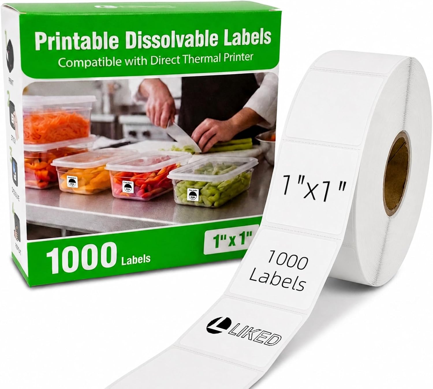 LLIKED 1000 Pcs 1"x1" Thermal Dissolvable Labels for Food Rotation