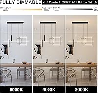 Vista 5 de Lámpara de araña LED moderna, regulable, lineal negra, con cuadrados, lámpara colgante de comedor de 39 pulgadas, lámpara colgante de isla de cocina