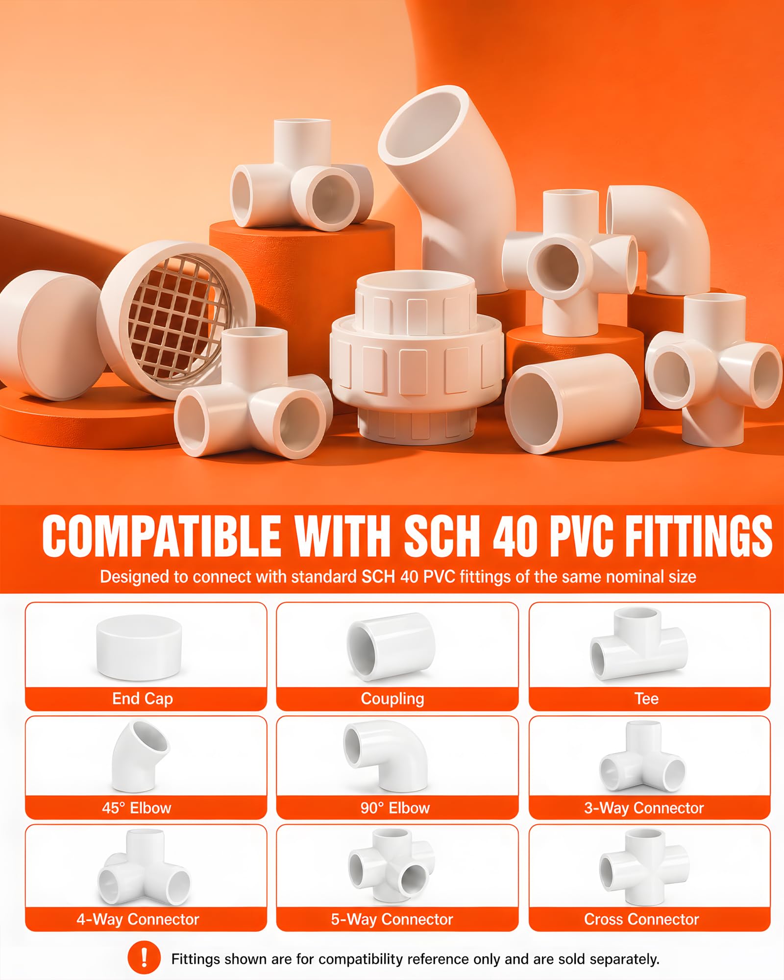 5 tubi in PVC da 3,8 cm, lungo 43 cm, 40 tubi in PVC per progetti fai da te, tubi in PVC di grado per mobili, per serre, giardino, fattoria, officina, scaffali, telaio per mobili, bianco