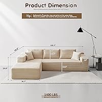 Vista 2 de ovios Sofá seccional Cloud de 104" con chaise en forma de L, sofá modular moderno con asiento profundo, sofás tapizados para sala de estar y Beige
