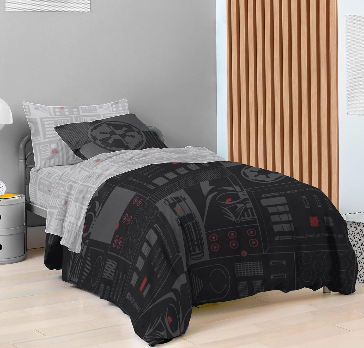 saturday park star wars dark side darth vader tech twin bed set - 5 piece 100% organic cotton bedding with duvet cover and sheets - gots & oeko-tex certified
