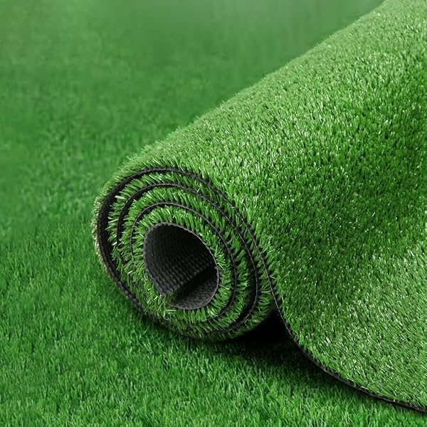 MOBI OUTDOOR 2M x 5M Artificial Grass Turf - Fast Drainage 17MM Thickness Olive Cuttable Synthetic Fake Grass Rug, DIY Pads Door Mat Rug for Garden Patio Lawn Backyard Outdoor - 1