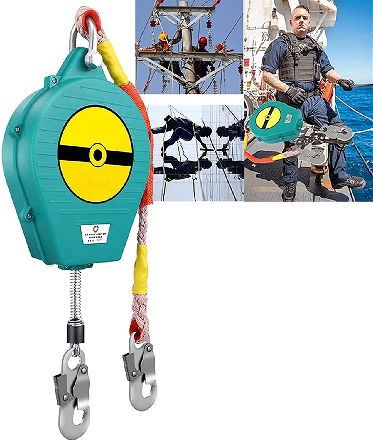 Personal Fall Limiter with Steel Hook, Self Retracting Lifeline Retractable Lanyard Fall Protection Harness, Light Weight and Strong, Protective Equipment for Crews Sailing (3m) (30m)