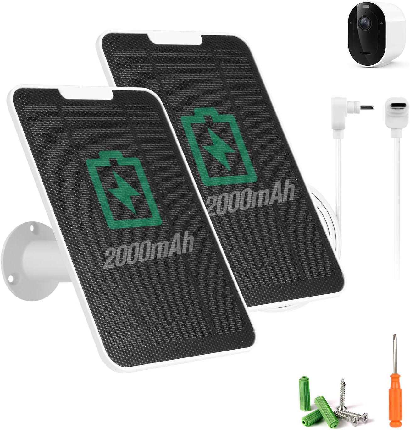 Solar Panel Charger Compatible with Arlo Pro Security Camera 2K HDR(6th Gen, 2025 Release), Built-in Battery Solar Panel for Arlo Pro 6/6XL, 9.8ft USB-C Plug Cable, IP65 Waterproof, Wall Mount, 2 Pack