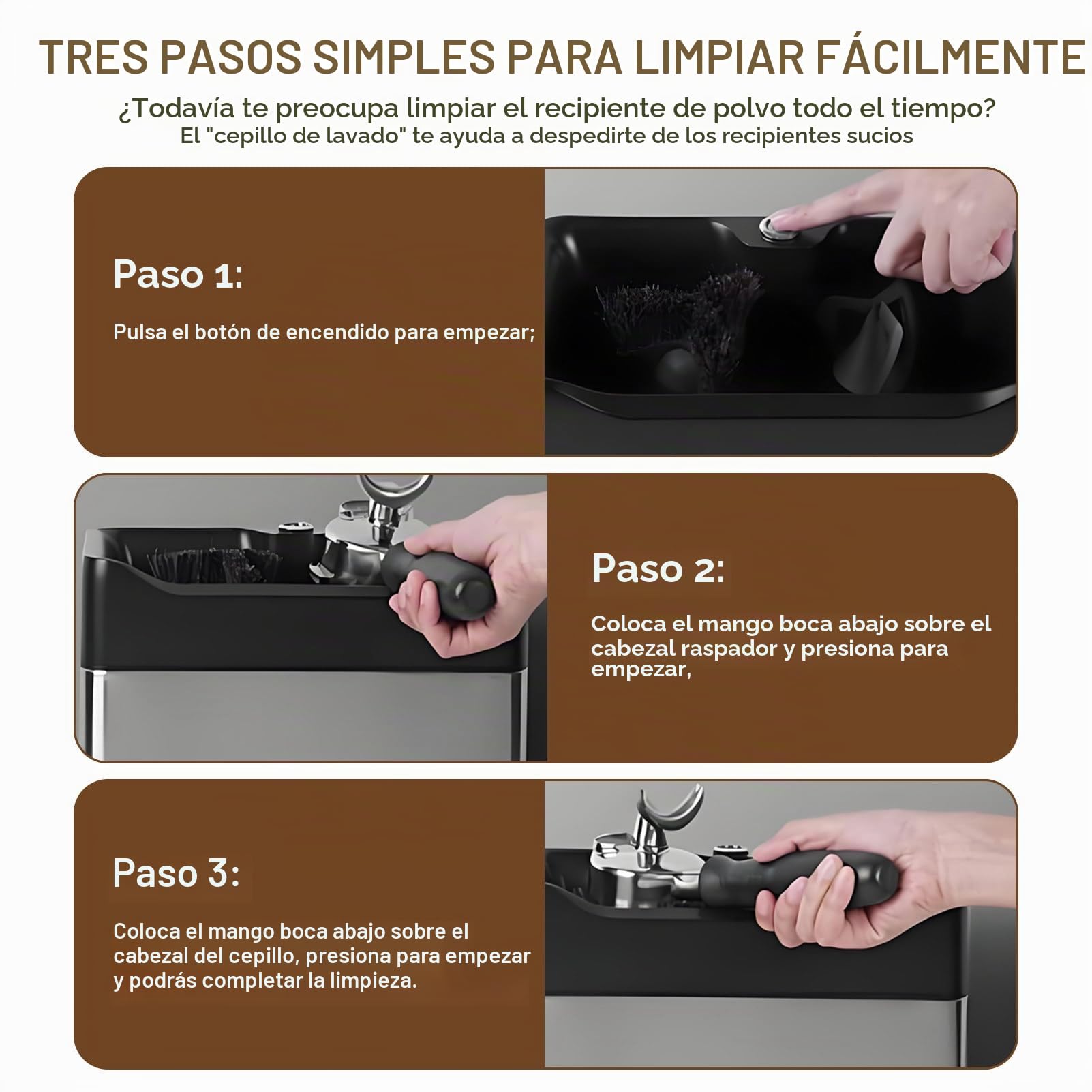 Limpiador de portafiltros eléctrico con Cabezales de Cepillo y Dos raspadores, diseñado para portafiltros de 58 mm (para una o Dos Tazas), Ideal para cafeterías domésticas o comerciales Silver
