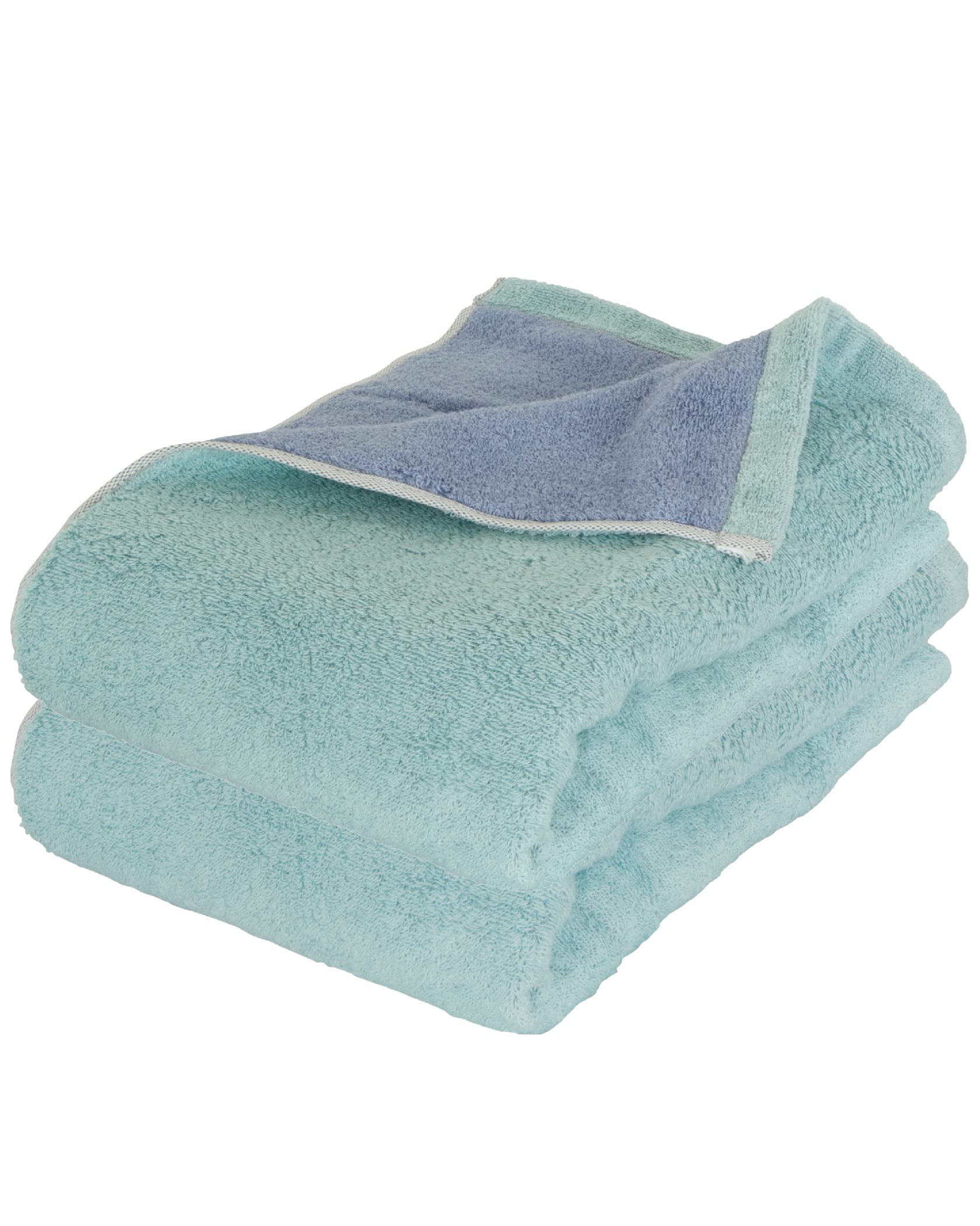 Bath Towel Imabari Large Size Set of 2 Thick Large Size Made in Japan 70 x 130 cm 100% Cotton Reversible (Face Towel, Mint×Blue)