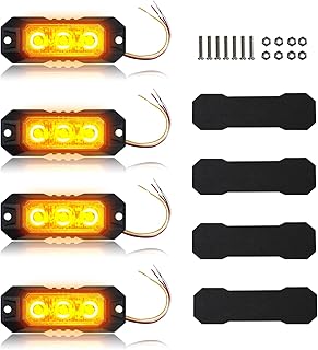 4PCS Strobe Lights for Trucks, Emergency Lights for Vehicles Flashing Lights, 3-LED Led Strobe Lights Grille Light Head, for Firefighter Police Trucks Vehicles (Amber)