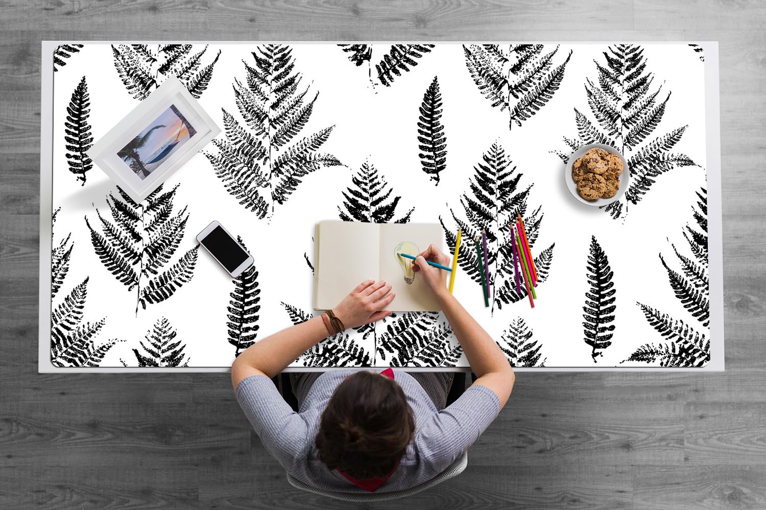 Sottomano da Scrivania 120x60 cm Superficie Protettiva per Ufficio e Casa in Vinile PVC Facile da Pulire Impermeabile Antiscivolo Protezione e Decorazione - Stampe di felce