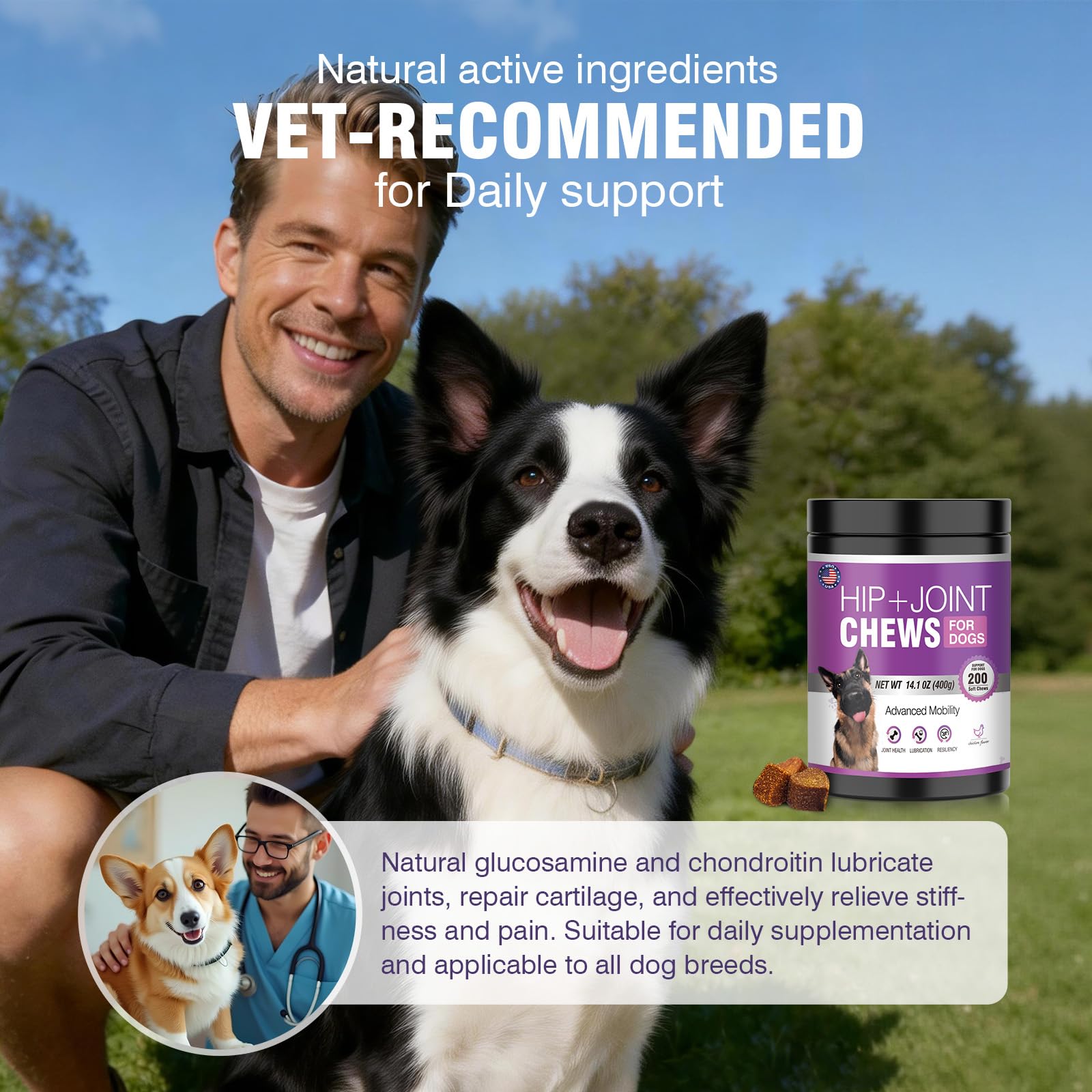 Glucosamine for Dogs 200pcs Joint Support Supplement Dog Hip and Joint Chondroitin Chews Treats with MSM Dog Joint Pain Relief Mobility Supplements Chicken Flavor Fit All Large Small Medium Breed - image 6