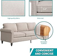 Vista 6 de BALUS Juego de sofá de 2 piezas, juego de sofás para sala de estar con patas de sofá de madera, muebles de sala de estar de lino con ribete