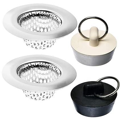 4 Pack - Bathroom Sink Strainers and Stopper Plug Combo - 2.125