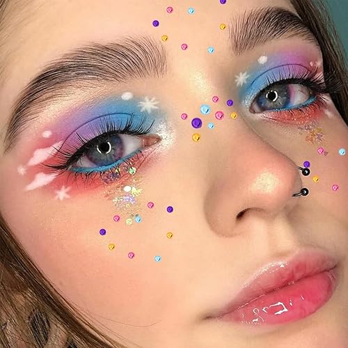 Miniatura 7 de 1250 calcomanías de diamantes de imitación autoadhesivas, gemas de arco iris para cara, cabello, uñas, brillantina, calcomanías de diamantes