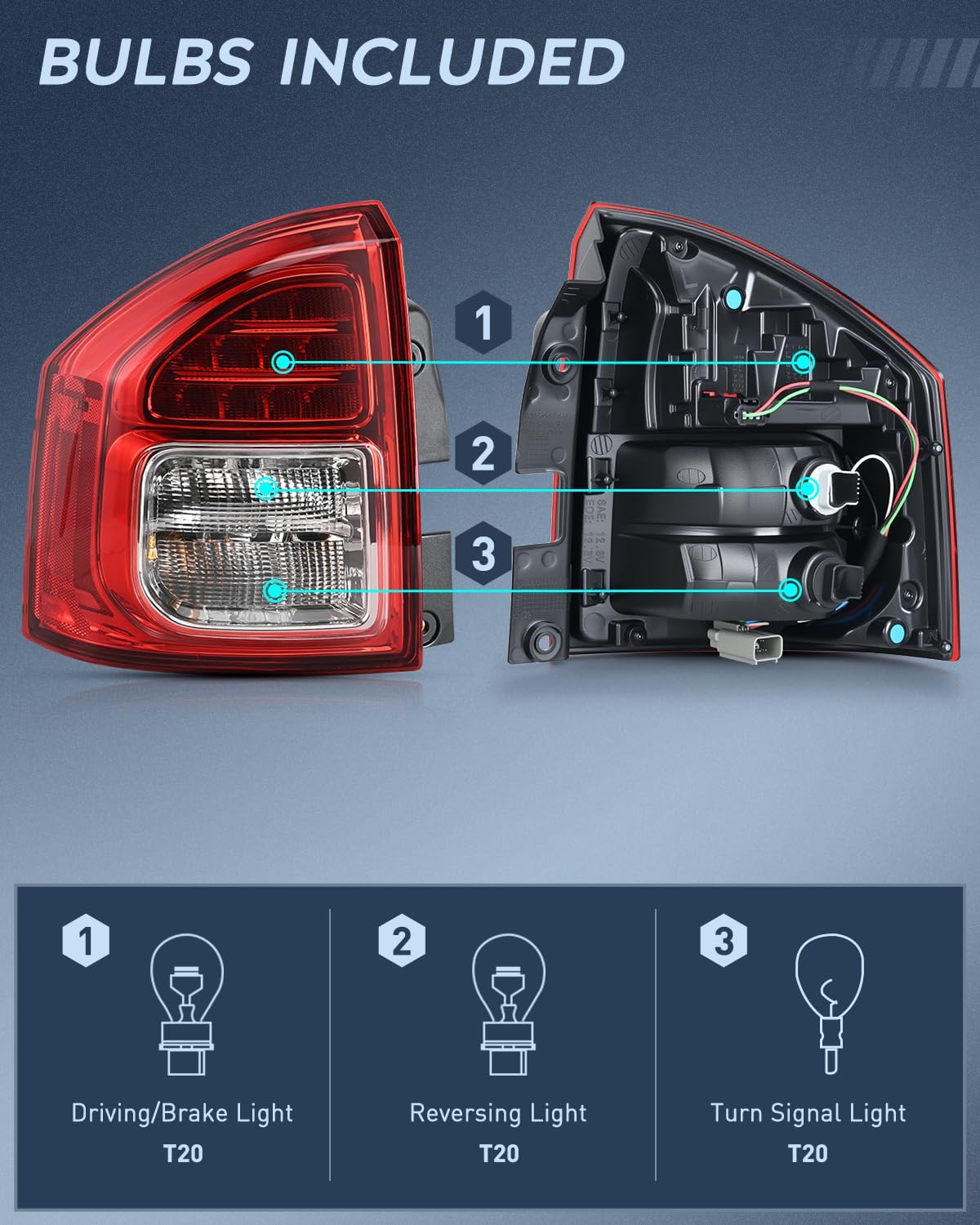 Nilight Taillight Assembly Compatible with 2011 2012 2013 Jeep Compass Tail Light OE Style Rear Lamp Replacement Driver and Passenger Side w/Bulbs