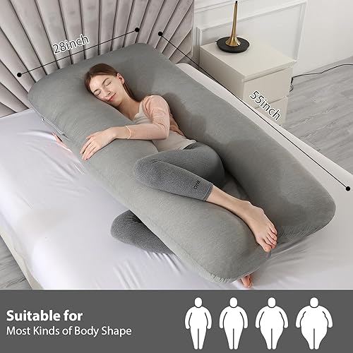 Miniatura 3 de Amagoing Almohadas de embarazo con funda de enfriamiento, almohada de cuerpo completo en forma de U para dormir, soporte para espalda, piernas,