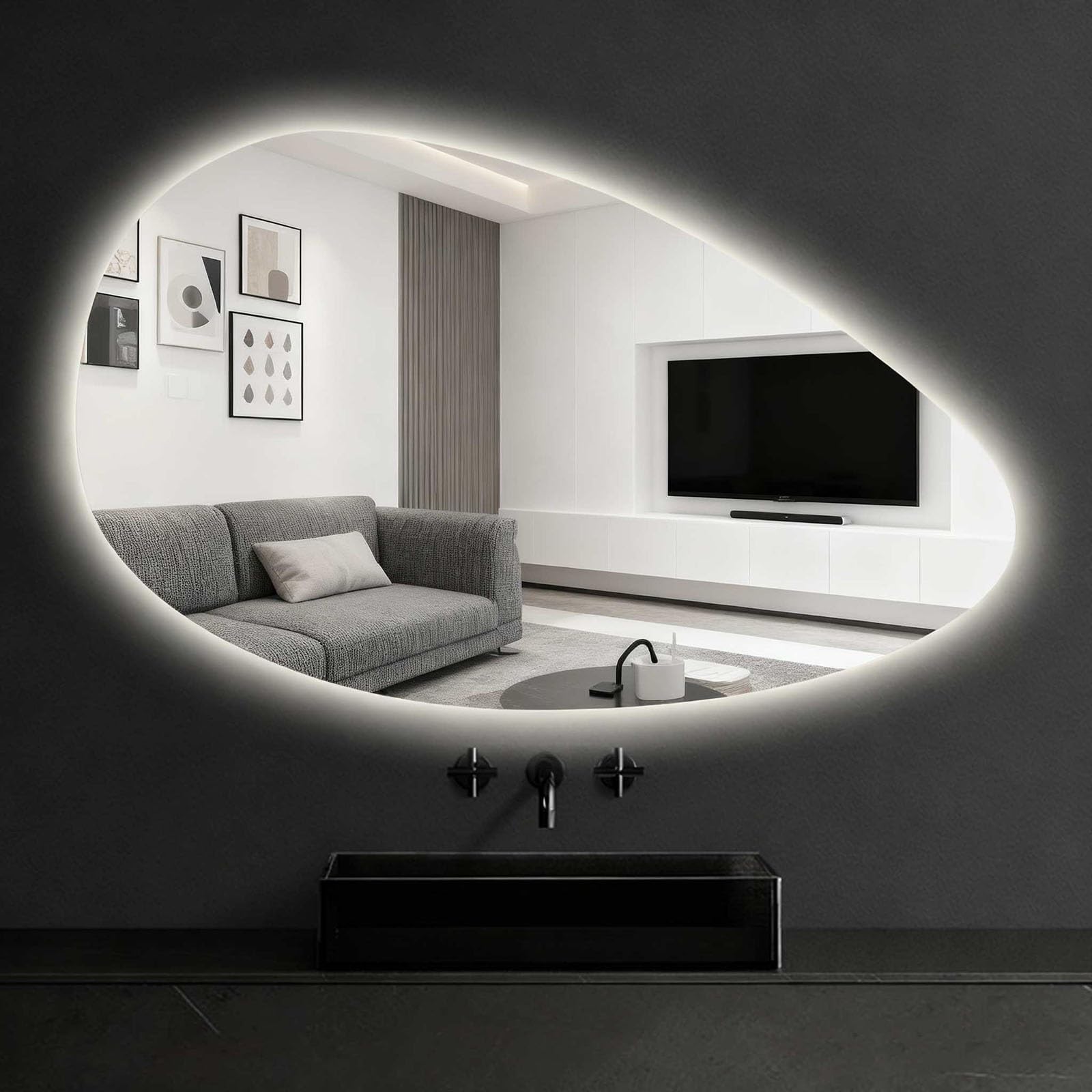 SXFSDOU Bathroom Mirror, Backlit Wall-mounted Makeup Waterproof Lampshade, HD Shatterproof Design