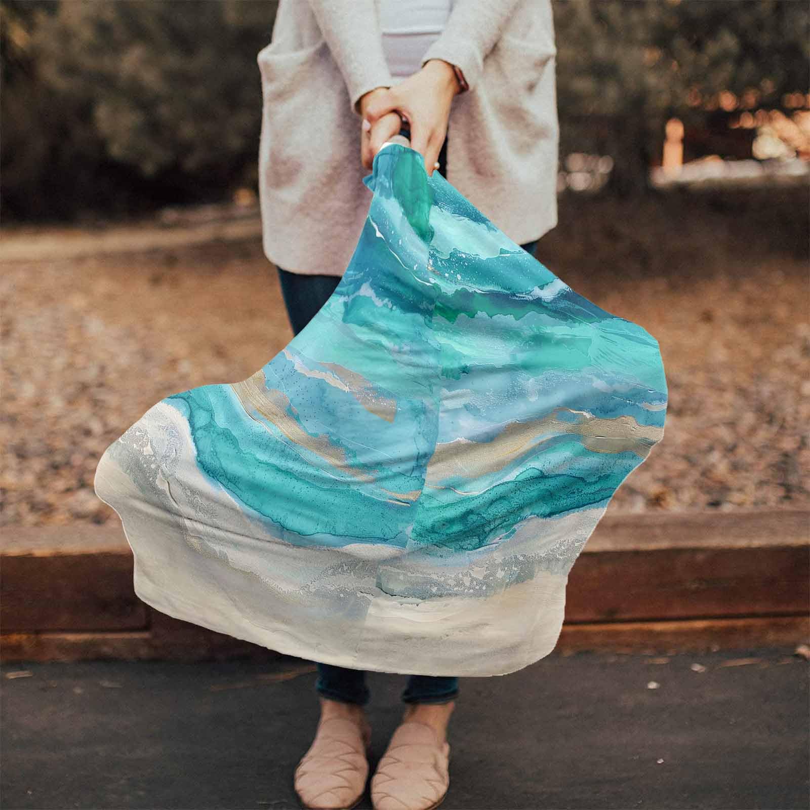 Nursing Cover for Breastfeeding Scarf, Ocean Waves Beach Gradient Abstract Turquoise Baby Car Covers Super Soft Multi Use for Canopy Shopping Cart Cover Blanket Stroller Cover