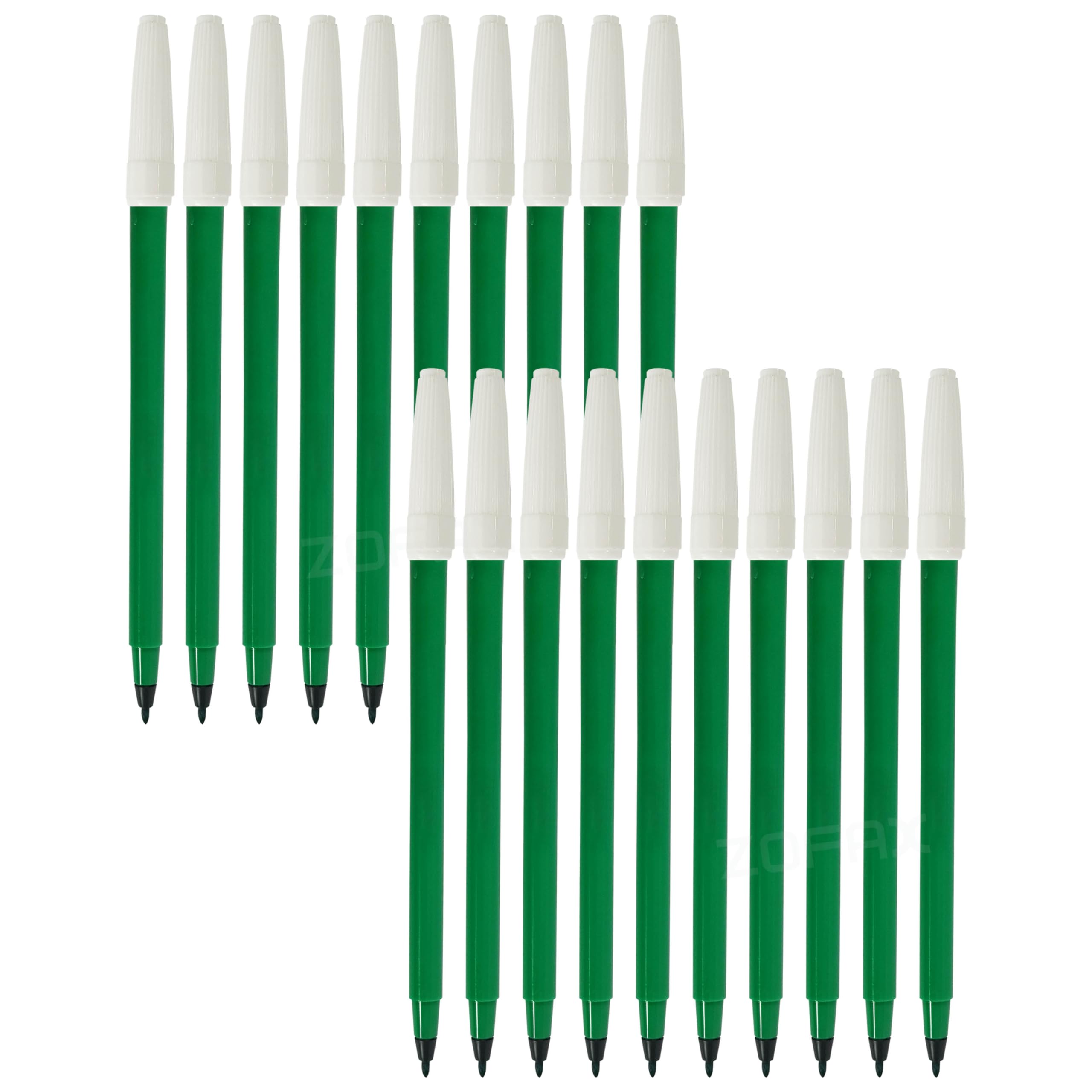 ColorMark Felt Tip Colouring Pens, GREEN, Pack of 20, Fine Point, Write Draw Mark Sketch Pens, Prefect for School Office Home Use, iZOFAX Black Ball Pen